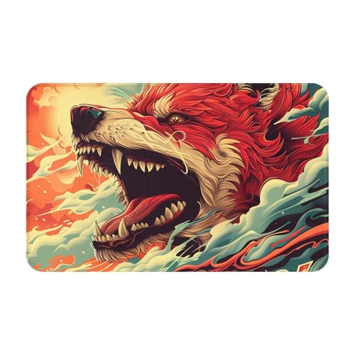 VOSERY Badezimmerteppich, 76,2 x 50,8 cm, weich, saugfähig, rutschfest, maschinenwaschbar, feuriger Wildhund Illustration, Badematte, Duschvorleger für Badezimmer VOSERY Badezimmerteppich, 76,2 x 50,8 cm, weich, saugfähig, rutschfest, maschinenwaschbar, feuriger Wildhund Illustration, Badematte, Duschvorleger für Badezimmer von VOSERY