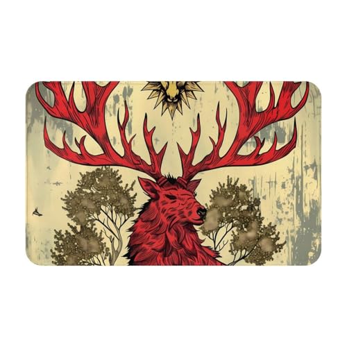 VOSERY Badezimmerteppich, 76,2 x 50,8 cm, weich, saugfähig, rutschfest, maschinenwaschbar, mythische rote Hirsch-Illustration, Badematten, Duschvorleger für Badezimmer VOSERY Badezimmerteppich, 76,2 x 50,8 cm, weich, saugfähig, rutschfest, maschinenwaschbar, mythische rote Hirsch-Illustration, Badematten, Duschvorleger für Badezimmer von VOSERY