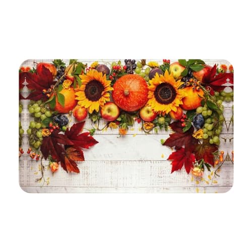 VOSERY Badezimmerteppich, Motiv: Thanksgiving mit Herbstkürbisen, Herbstblätter, 76,2 x 50,8 cm, weich, saugfähig, rutschfest, maschinenwaschbar, Badematte, Duschvorleger für Badezimmer von VOSERY