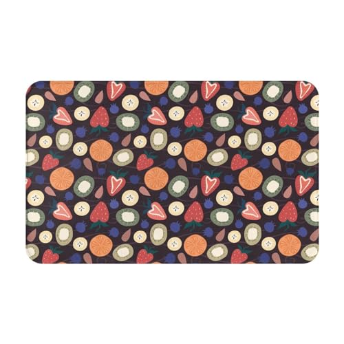 VOSERY Badezimmerteppich, buntes Cartoon-Obst-Muster, 76,2 x 50,8 cm, weich, saugfähig, rutschfest, maschinenwaschbar, Badematte, Duschvorleger für Badezimmer von VOSERY