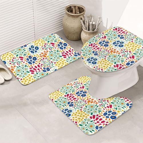 VOSERY Badezimmerteppich-Set, 3-teilig, Cartoon-Blumen, B, saugfähig, rutschfest, Toilettensitz-Deckelbezug, WC-Vorleger, U-förmig, waschbar, Badezimmer-Dekor VOSERY Badezimmerteppich-Set, 3-teilig, Cartoon-Blumen, B, saugfähig, rutschfest, Toilettensitz-Deckelbezug, WC-Vorleger, U-förmig, waschbar, Badezimmer-Dekor von VOSERY