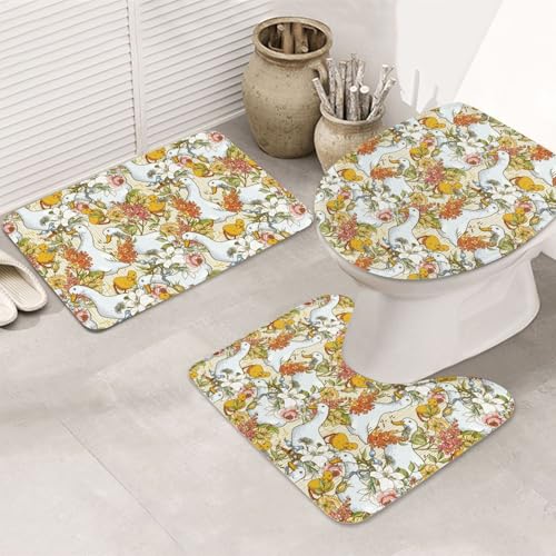 VOSERY Badezimmerteppich-Set, 3-teilig, Enten und Blumen, saugfähig, rutschfest, Toilettensitz-Deckelbezug, WC-Vorleger, U-förmig, waschbar, Badezimmer-Dekor VOSERY Badezimmerteppich-Set, 3-teilig, Enten und Blumen, saugfähig, rutschfest, Toilettensitz-Deckelbezug, WC-Vorleger, U-förmig, waschbar, Badezimmer-Dekor von VOSERY
