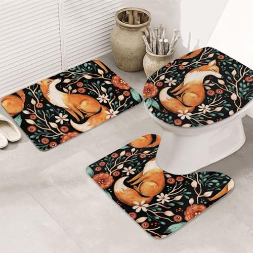 VOSERY Badezimmerteppich-Set, 3-teilig, Fuchs, Herbst, Wald, Blume, saugfähig, rutschfest, Toilettensitz-Deckelbezug, WC-Vorleger, U-förmig, waschbar, Badezimmer-Dekor VOSERY Badezimmerteppich-Set, 3-teilig, Fuchs, Herbst, Wald, Blume, saugfähig, rutschfest, Toilettensitz-Deckelbezug, WC-Vorleger, U-förmig, waschbar, Badezimmer-Dekor von VOSERY