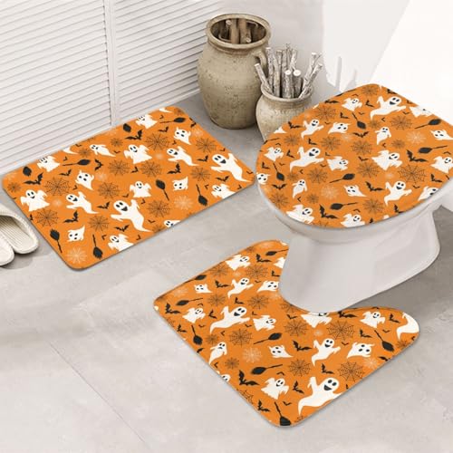 VOSERY Badezimmerteppich-Set, 3-teilig, Halloween-Geist, niedlicher Druck, saugfähig, Badezimmerteppich, rutschfest, Toilettensitz-Deckelbezug, WC-Vorleger, U-förmig, waschbar, Badezimmer-Dekor VOSERY Badezimmerteppich-Set, 3-teilig, Halloween-Geist, niedlicher Druck, saugfähig, Badezimmerteppich, rutschfest, Toilettensitz-Deckelbezug, WC-Vorleger, U-förmig, waschbar, Badezimmer-Dekor von VOSERY