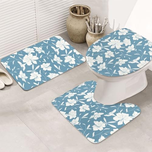 VOSERY Badezimmerteppich-Set, 3-teilig, Lilien, Blumen, hellblau, saugfähig, Badezimmerteppich, rutschfest, Toilettensitz-Deckelbezug, WC-Vorleger, U-förmig, waschbar, Badezimmer-Dekor VOSERY Badezimmerteppich-Set, 3-teilig, Lilien, Blumen, hellblau, saugfähig, Badezimmerteppich, rutschfest, Toilettensitz-Deckelbezug, WC-Vorleger, U-förmig, waschbar, Badezimmer-Dekor von VOSERY