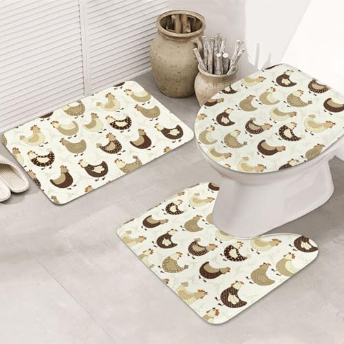 VOSERY Badezimmerteppich-Set, 3-teilig, Motiv: Huhn, Cartoon, saugfähig, rutschfest, Toilettensitz-Deckelbezug, WC-Vorleger, U-förmig, waschbar, Badezimmer-Dekor VOSERY Badezimmerteppich-Set, 3-teilig, Motiv: Huhn, Cartoon, saugfähig, rutschfest, Toilettensitz-Deckelbezug, WC-Vorleger, U-förmig, waschbar, Badezimmer-Dekor von VOSERY