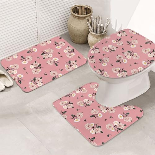 VOSERY Badezimmerteppich-Set, 3-teilig, Rosen-Blumen, rosa, saugfähig, rutschfest, Toilettensitz-Deckelbezug, WC-Vorleger, U-förmig, waschbar, Badezimmer-Dekor VOSERY Badezimmerteppich-Set, 3-teilig, Rosen-Blumen, rosa, saugfähig, rutschfest, Toilettensitz-Deckelbezug, WC-Vorleger, U-förmig, waschbar, Badezimmer-Dekor von VOSERY