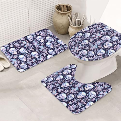 VOSERY Badezimmerteppich-Set, 3-teilig, Totenkopf-Blume, Kristall, saugfähig, Badezimmerteppich, rutschfest, Toilettensitz-Deckelbezug, WC-Vorleger, U-förmig, waschbar, Badezimmer-Dekor VOSERY Badezimmerteppich-Set, 3-teilig, Totenkopf-Blume, Kristall, saugfähig, Badezimmerteppich, rutschfest, Toilettensitz-Deckelbezug, WC-Vorleger, U-förmig, waschbar, Badezimmer-Dekor von VOSERY