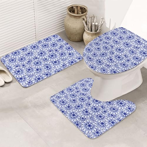 VOSERY Badezimmerteppich-Set, 3-teilig, blaue und weiße Blumen, saugfähig, Badezimmerteppich, rutschfest, Toilettensitz-Deckelbezug, WC-Vorleger, U-förmig, waschbar, Badezimmer-Dekor VOSERY Badezimmerteppich-Set, 3-teilig, blaue und weiße Blumen, saugfähig, Badezimmerteppich, rutschfest, Toilettensitz-Deckelbezug, WC-Vorleger, U-förmig, waschbar, Badezimmer-Dekor von VOSERY