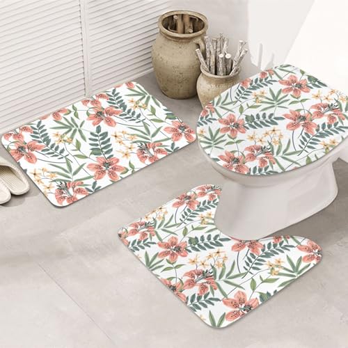 VOSERY Badezimmerteppich-Set, 3-teilig – Punktlilien, Blumen, saugfähig, Badezimmerteppich, rutschfest, Toilettensitz-Deckelbezug, WC-Vorleger, U-förmig, waschbar, Badezimmer-Dekor VOSERY Badezimmerteppich-Set, 3-teilig – Punktlilien, Blumen, saugfähig, Badezimmerteppich, rutschfest, Toilettensitz-Deckelbezug, WC-Vorleger, U-förmig, waschbar, Badezimmer-Dekor von VOSERY