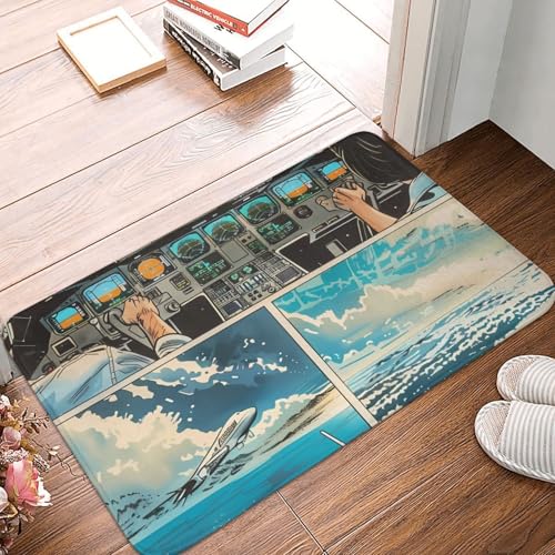 VOSERY Fußmatte für den Innen- und Außenbereich, Comic-Flugzeug-Cockpit-Illustration, leicht zu reinigen, 40,6 x 61 cm, Ganzjahres-Fußmatte, für den Außenbereich, Eingang, Terrassenteppich von VOSERY