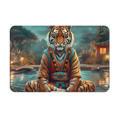 VOSERY Fußmatte für den Innen- und Außenbereich, für den Teich, meditierender Tiger, leicht zu reinigen, 40,6 x 61 cm, Ganzjahres-Fußmatte, für den Außenbereich, Eingang, Terrasse von VOSERY