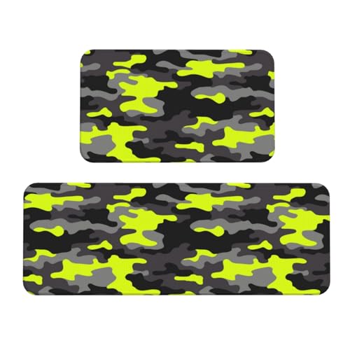 VOSERY Küchenmatten für den Boden, 2 Stück, Grün/Grau, Camouflage, Anti-Ermüdungs-Matten für Küche, Boden, Küchenteppich, rutschfest, waschbar, für Badezimmer, Schlafzimmer, Zuhause, Küchendekoration von VOSERY