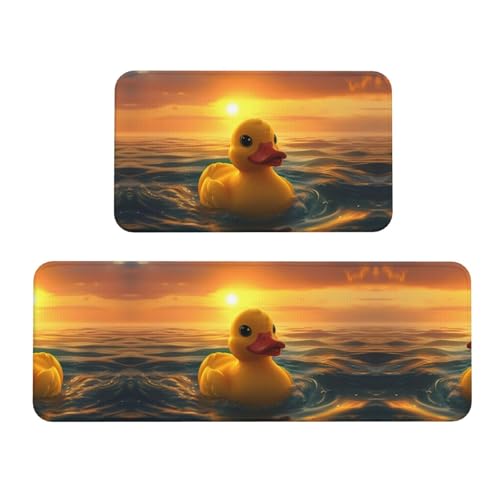 VOSERY Küchenmatten für den Boden, 2-teilig, Cartoon-Schwimm-Ente, Anti-Ermüdungs-Matten für Küche, Boden, Küchenteppich, rutschfest, waschbar, für Badezimmer, Schlafzimmer, Zuhause, Küchendekoration von VOSERY