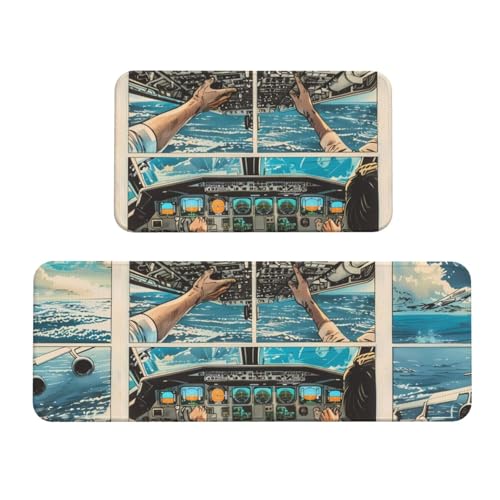 VOSERY Küchenmatten für den Boden, 2-teilig, Comic-Flugzeug-Cockpit-Illustration, Anti-Ermüdungs-Matten für Küche, Boden, Küchenteppich, rutschfest, waschbar, für Badezimmer, Schlafzimmer, Zuhause VOSERY Küchenmatten für den Boden, 2-teilig, Comic-Flugzeug-Cockpit-Illustration, Anti-Ermüdungs-Matten für Küche, Boden, Küchenteppich, rutschfest, waschbar, für Badezimmer, Schlafzimmer, Zuhause von VOSERY