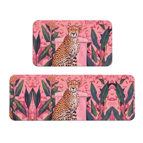 VOSERY Küchenmatten für den Boden, 2-teilig, Gepard auf WC, Humor, Kunst, Anti-Ermüdungs-Matten für Küche, Boden, Küchenteppich, rutschfest, waschbar, für Badezimmer, Schlafzimmer, Zuhause von VOSERY