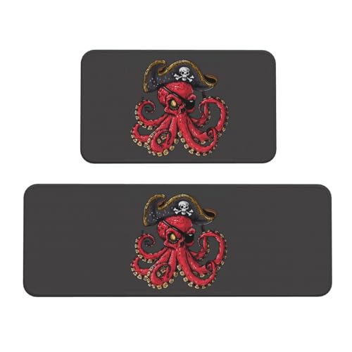 VOSERY Küchenmatten für den Boden, 2-teilig, Motiv: Oktopus, Piraten-Illustration, Anti-Ermüdungs-Matten für Küche, Boden, Küchenteppich, rutschfest, waschbar, für Badezimmer, Schlafzimmer, Zuhause VOSERY Küchenmatten für den Boden, 2-teilig, Motiv: Oktopus, Piraten-Illustration, Anti-Ermüdungs-Matten für Küche, Boden, Küchenteppich, rutschfest, waschbar, für Badezimmer, Schlafzimmer, Zuhause von VOSERY