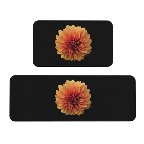 VOSERY Küchenmatten für den Boden, 2-teilig, Orange Dalia, Anti-Ermüdungs-Matten für Küche, Boden, Küchenteppich, rutschfest, waschbar, für Badezimmer, Schlafzimmer, Zuhause, Küchendekoration von VOSERY