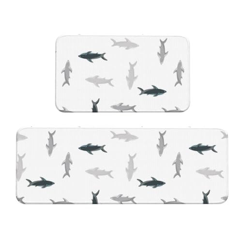 VOSERY Küchenmatten für den Boden, 2-teilig, Party-Hai, niedlich, Nr. 1005, Anti-Ermüdungs-Matten für Küche, Boden, Küchenteppich, rutschfest, waschbar, für Badezimmer, Schlafzimmer, Zuhause von VOSERY