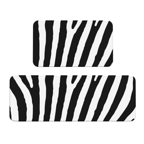 VOSERY Küchenmatten für den Boden, 2-teilig, Zebramuster, Anti-Ermüdungs-Matten für Küche, Boden, Küchenteppich, rutschfest, waschbar, für Badezimmer, Schlafzimmer, Zuhause, Küchendekoration von VOSERY