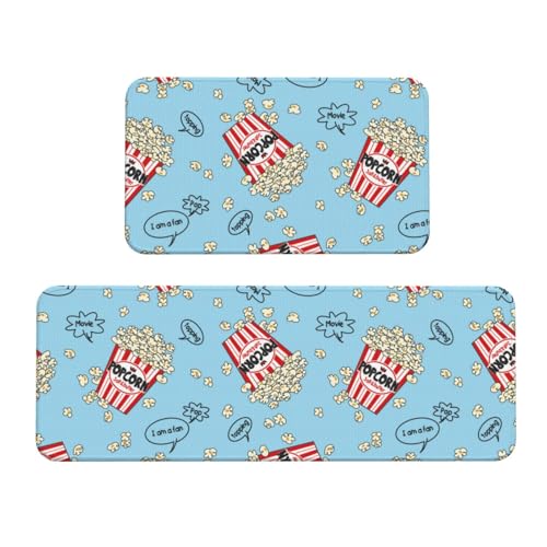 VOSERY Küchenmatten für den Boden, 2-teilig, köstliche Popcorn-Matten, Anti-Ermüdungs-Matten für Küche, Boden, Küchenteppich, rutschfest, waschbar, für Badezimmer, Schlafzimmer, Zuhause von VOSERY