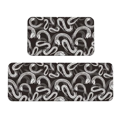 VOSERY Küchenmatten für den Boden, abstrakte minimalistische Schlange, weiß, Anti-Ermüdungs-Matten für Küche, Boden, Küchenteppich, rutschfest, waschbar, für Badezimmer, Schlafzimmer, Zuhause von VOSERY