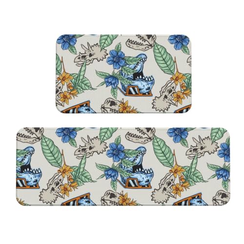 VOSERY Küchenmatten für den Boden, lustige Dinosaurier-Kopf-Matten, Anti-Ermüdungs-Matten für Küche, Boden, Küchenteppich, rutschfest, waschbar, für Badezimmer, Schlafzimmer, Zuhause, Küchendekoration von VOSERY