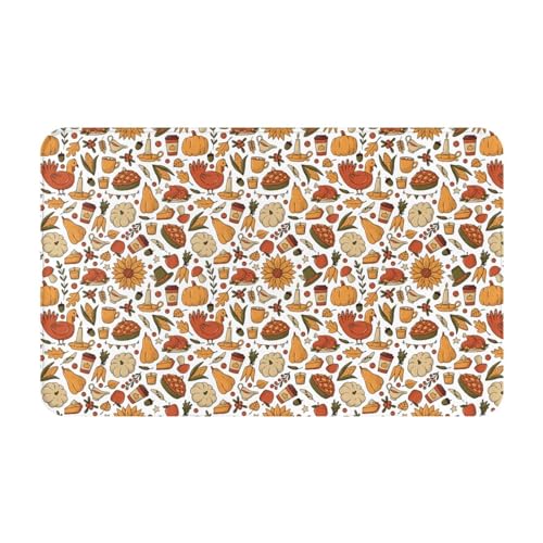 VOSERY Thanksgiving-Essens-Badezimmerteppich, weich, saugfähig, rutschfest, maschinenwaschbar, Badematte, Duschvorleger für Badezimmer, 76 x 50 cm von VOSERY