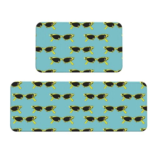Vosery Küchenmatten für den Boden, 2 Stück, stilvolle Anti-Ermüdungs-Matten für Küchenboden, Retro-Sommer-Sonnenbrille, Küchenteppich, rutschfest, waschbar, für Schlafzimmer, Badezimmer, Zuhause von VOSERY