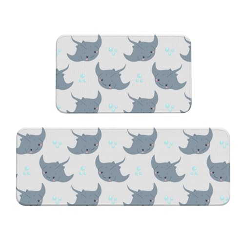 Vosery Küchenmatten für den Boden, 2 Stück, stilvolle Anti-Ermüdungs-Matten für Küchenboden, niedliche Rochenblasen, grau, Küchenteppich, rutschfest, waschbar, für Schlafzimmer, Badezimmer, Zuhause von VOSERY