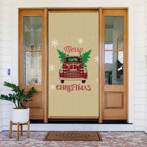 Weihnachten Vintage rote LKW-Türabdeckungen dekorativ – Innen- und Außenbereich, Türbanner Dekorationen, Frühling/Sommer/Herbst/Winter, Halloween-Weihnachtsdekorationen von VOSERY