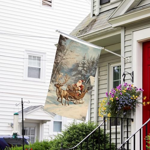 Weihnachtsflagge, 7,6 x 12,7 cm, Vintage-Rentier-Schlittenflaggen für draußen, doppelseitig, dekorative Hofflaggen, Weihnachtsdekoration für Zimmer/Außendekoration von VOSERY
