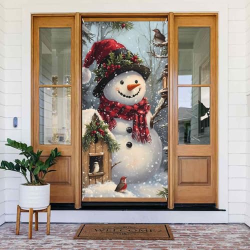 Weihnachtsschneemann Holzhütte Türabdeckungen Dekorativ - Indoor Outdoor Tür Banner Dekorationen Weihnachtsdekorationen von VOSERY