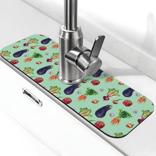 Zwiebel-Knoblauch-Auberginen-Wasserhahn-Matte für Küchenspüle, Abtropfmatte für Küchenspüle, Spritzschutz, saugfähig, schnell trocknend, Küchenspüle, Wasserhahnmatte, Badezimmer-Spülbeckenmatte Zwiebel-Knoblauch-Auberginen-Wasserhahn-Matte für Küchenspüle, Abtropfmatte für Küchenspüle, Spritzschutz, saugfähig, schnell trocknend, Küchenspüle, Wasserhahnmatte, Badezimmer-Spülbeckenmatte von VOSERY