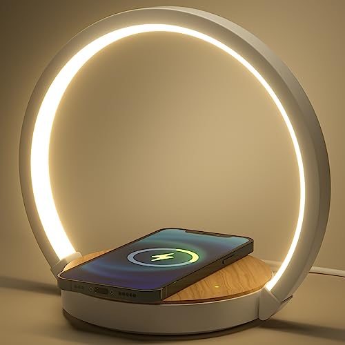 VOSFEEL Nachttischlampe mit ladefunktion, Touch Dimmbar Nachtlicht Wireless Charger 15W, LED Tischlampe mit 3 Stufige Helligkeit für Schlafzimmer Wohnzimmer Büro von VOSFEEL
