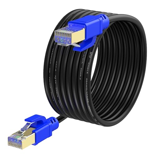 VOSGA Outdoor CAT 8 Ethernet-Kabel, 40 m, 40 Gbit/s-SSTP-2000 MHZ-CAT8 Netzwerk, RJ45, LAN, geschirmt, Internetkabel, 40 m, rund, Schwarz von VOSGA