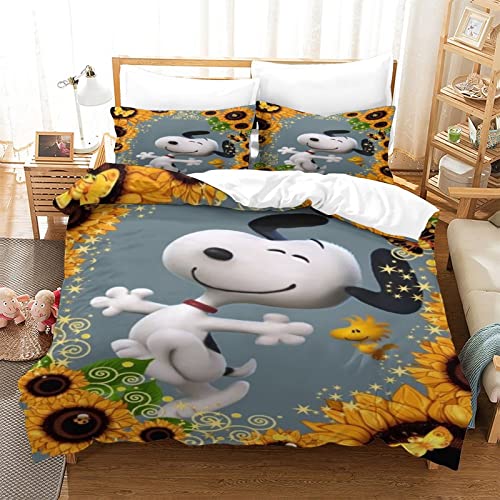 VOSILE Snoopy Bettbezug-Set, Bettwäsche, Reißverschluss, Ultraweicher Mikrofaser-Bettbezug, 3-teilig, Geeignet Für Kinder, Jugendliche Und Erwachsene Double（200x200cm） von VOSILE