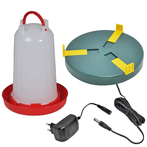 Set VOSS.eisfrei Geflügeltränkenheizplatte + 3 Liter Geflügeltränke mit Bajonettverschluss, Kükenaufzucht Tränkenwärmer, Heizplatte, Wärmeplatte von VOSS
