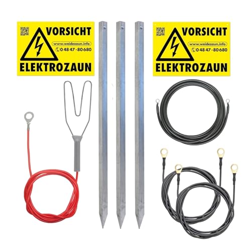 VOSS.farming Anschluss-Set komplett für Weidezaungerät – DREI hochwertige Erdstäbe + Erdanschlusskabel + Zaunanschlusskabel – Erdung für Stromzaun Elektrozaun Erdanschluss von VOSS.farming