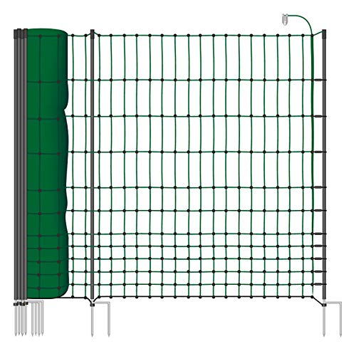 VOSS.farming 50 m Hühnerzaun, Geflügelzaun, Geflügelnetz, Elektronetz, 112 cm, 20 Pfähle, 2 Spitzen, grün Classic+ von VOSS.farming