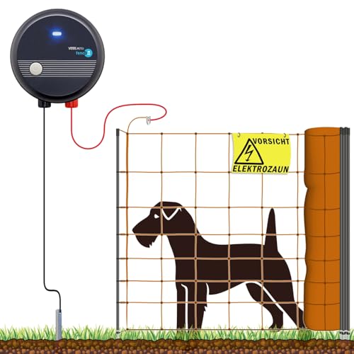 VOSS.farming 50m Hundezaun Komplettset Orange für kleine Hunde, Weidezaungerät Elektronetz Erdanschlussset Warnschild Reparaturset, Garten Hütesicherheit Elektrozaun Hundezaun Hund von VOSS.farming