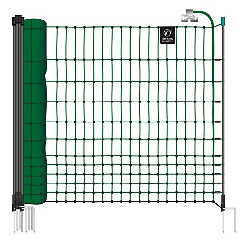 VOSS.farming farmNET 25m Hühnerzaun, Geflügelnetz, 112cm, 9 Pfähle, 2 Spitzen, grün, elektrifizierbar, Hühnernetz, Hundenetz, Katzennetz  von VOSS.farming