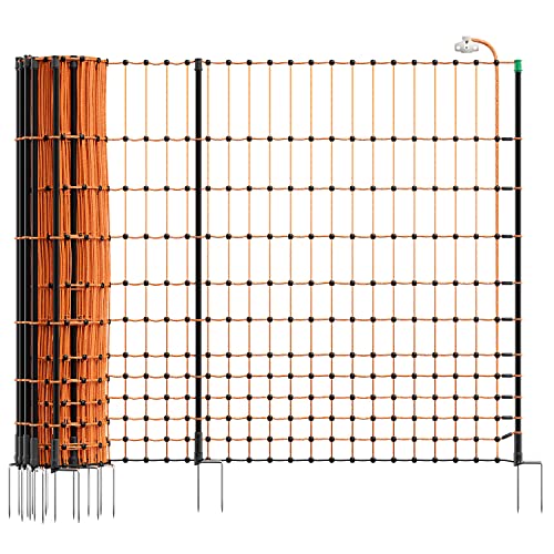 VOSS.farming farmNET+ 50m Geflügelnetz 112cm Hühnernetz, 20 Pfähle 2 Spitzen, Orange Geflügelzaun Hühnerzaun von VOSS.farming