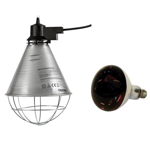 VOSS.farming Infrarot-Wärmestrahler mit Infrarotlampe Set, hochwertig und spritzwassergeschützt, Starke Wärmeleistung, Infrarot Infrarotbirne Wärmelampe mit Schutzkorb für Tiere von VOSS.farming