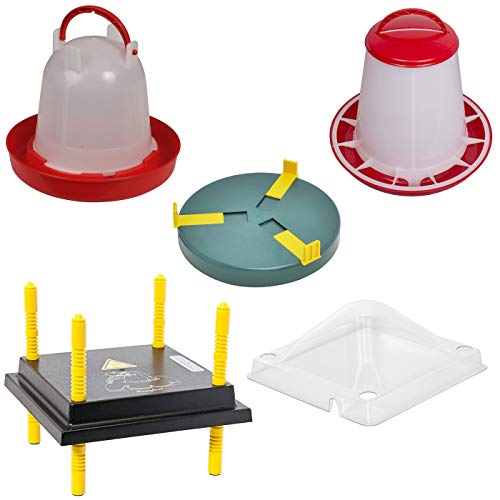 VOSS.farming Kükenaufzucht Komplettset für bis zu 20 Küken, 25x25cm Wärmeplatte mit Abdeckung + Tränke + Futterautomat + Tränkenwärmer, effiziente Heizleistung, robust, Aufzucht Küken Frostschutz von VOSS.farming