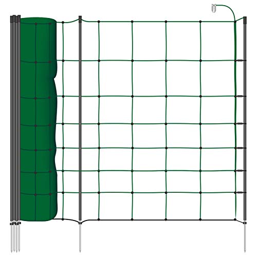 VOSS.farming Schafnetz Classic+ 50m 90cm Elektronetz 20 Pfähle 2 Spitzen grün, Weidezaunnetz Hundezaun, für größere Hunde geeignet von VOSS.farming