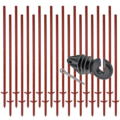 VOSS.farming Set 20x Winkelstahlpfahl 165cm 3mm + 100x Splint-Isolatoren Ringisolator mit Splint von VOSS.farming