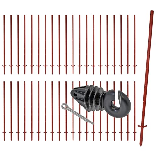 VOSS.farming Set 40x Winkelstahlpfahl 150cm 3mm + 200x Splint-Isolatoren Ringisolator mit Splint von VOSS.farming
