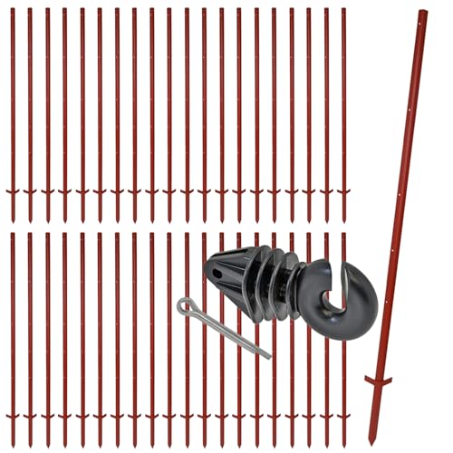 VOSS.farming Set 40x Winkelstahlpfahl 165cm 3mm + 200x Splint-Isolatoren Ringisolator mit Splint von VOSS.farming