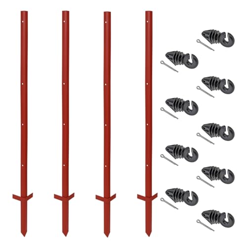 VOSS.farming Set Winkelstahlpfahl 115cm 3mm, 20x Pfähle + 100x Splint-Isolatoren Ringisolator mit Splint von VOSS.farming